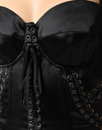 Dolce & Gabbana Black Satin Acetate Lace Eyelets Mini Dress