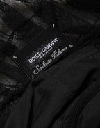 Dolce & Gabbana Black V-Neck Ruched Lace Hem Midi Dress