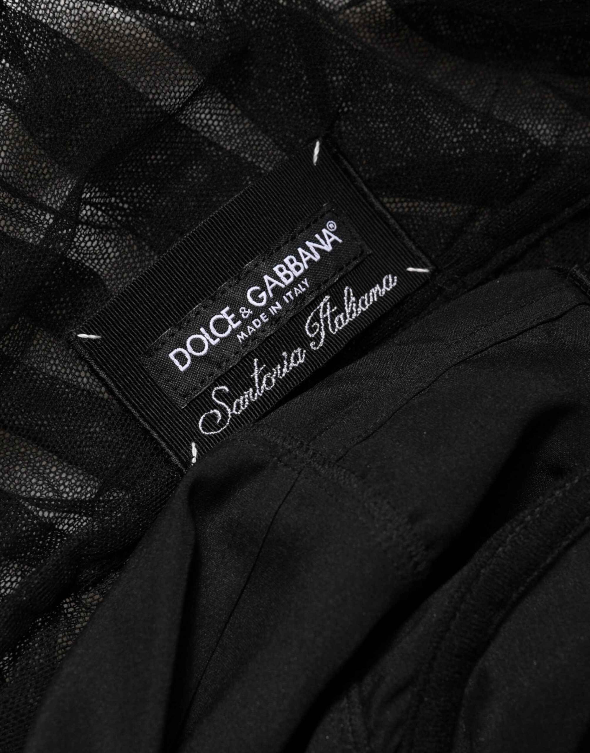 Dolce & Gabbana Black V-Neck Ruched Lace Hem Midi Dress