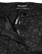 Dolce & Gabbana Black Floral Brocade High Waisted Trouser Pants