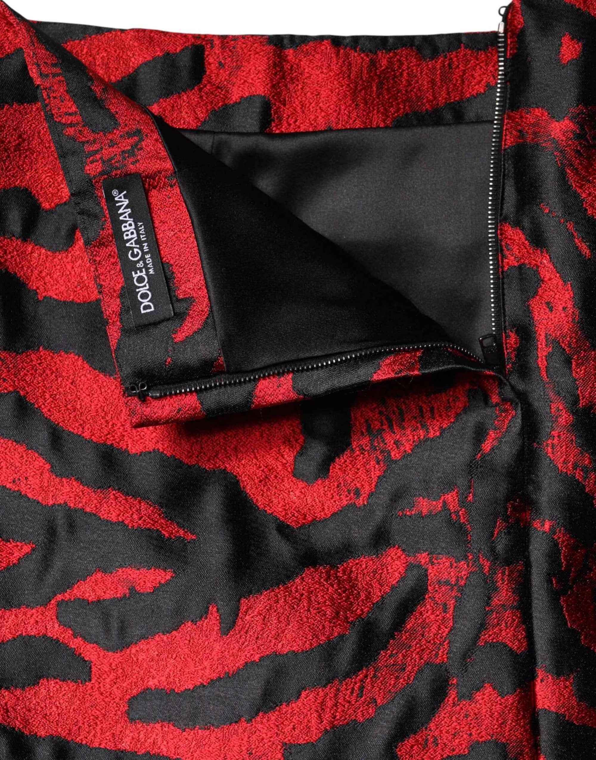 Dolce & Gabbana Black Red Jacquard High Waist Mini Skirt