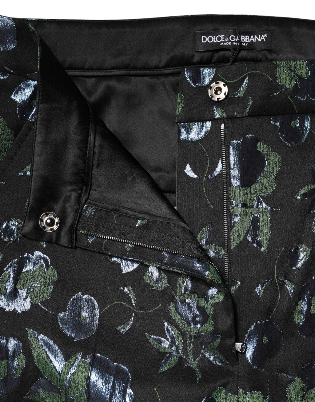 Dolce & Gabbana BlueGreen Floral Metallic Slim Trouser Pants