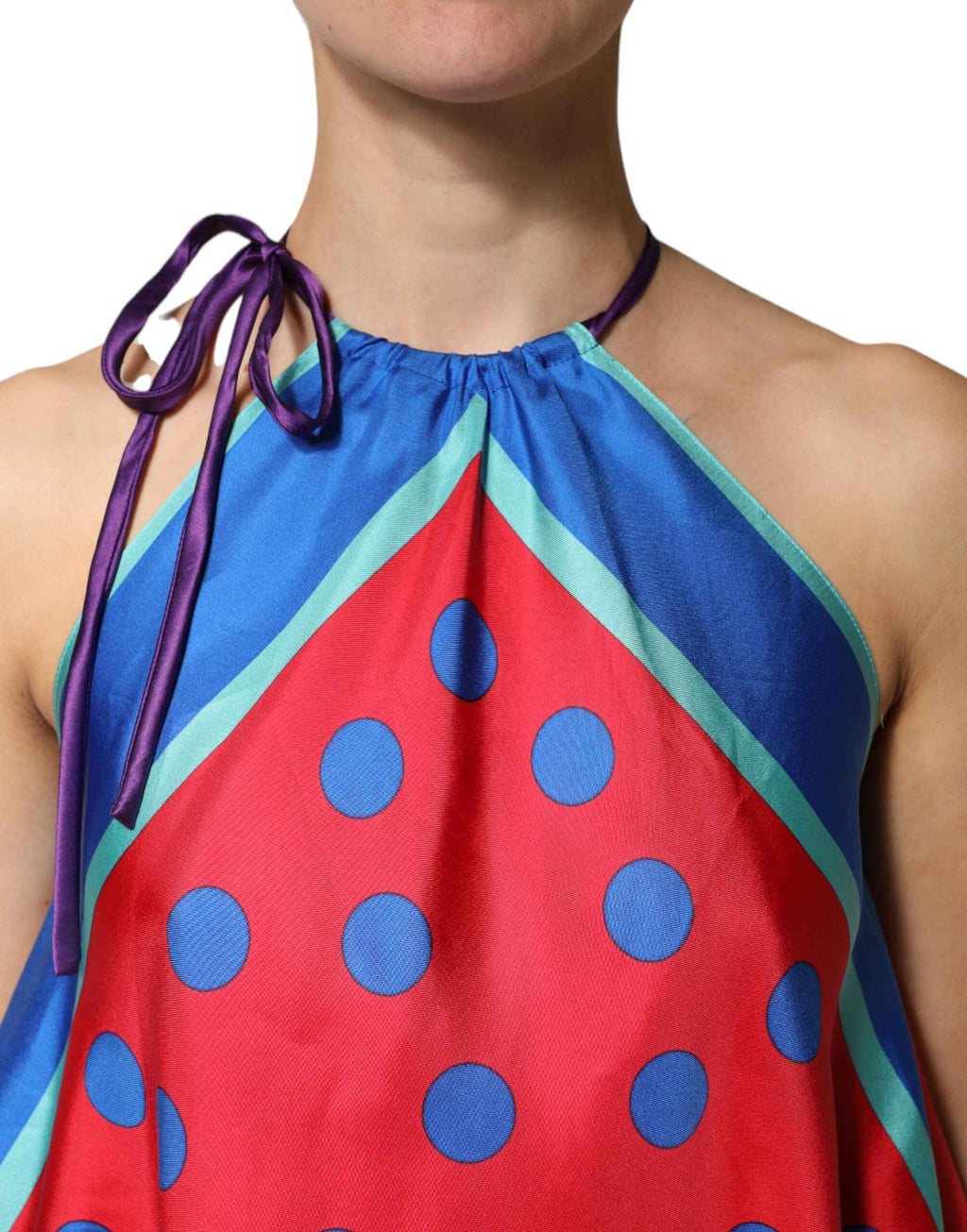 Dolce & Gabbana Multicolor Polka Dot Tie Halter Blouse  Top