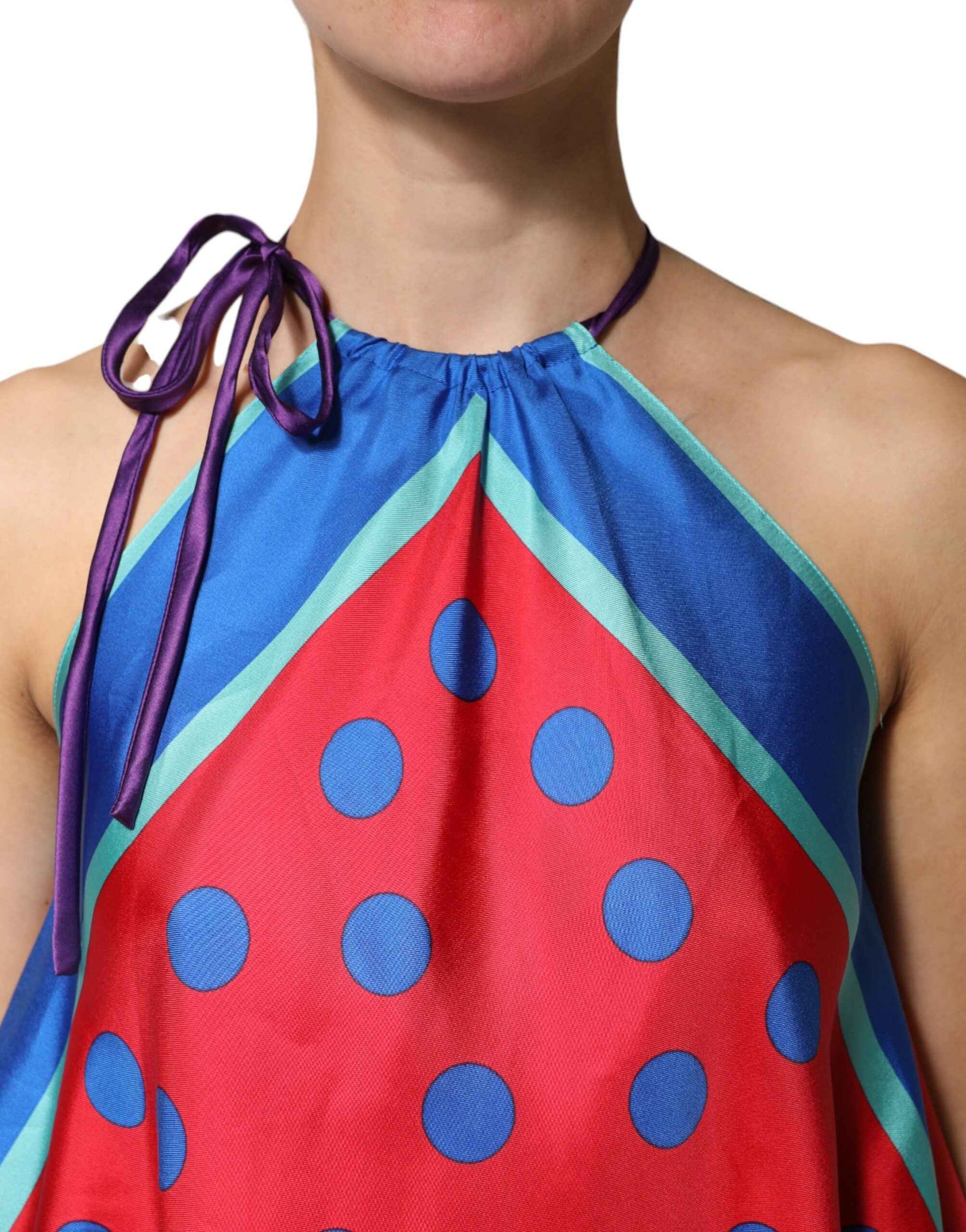Dolce & Gabbana Multicolor Polka Dot Tie Halter Blouse  Top