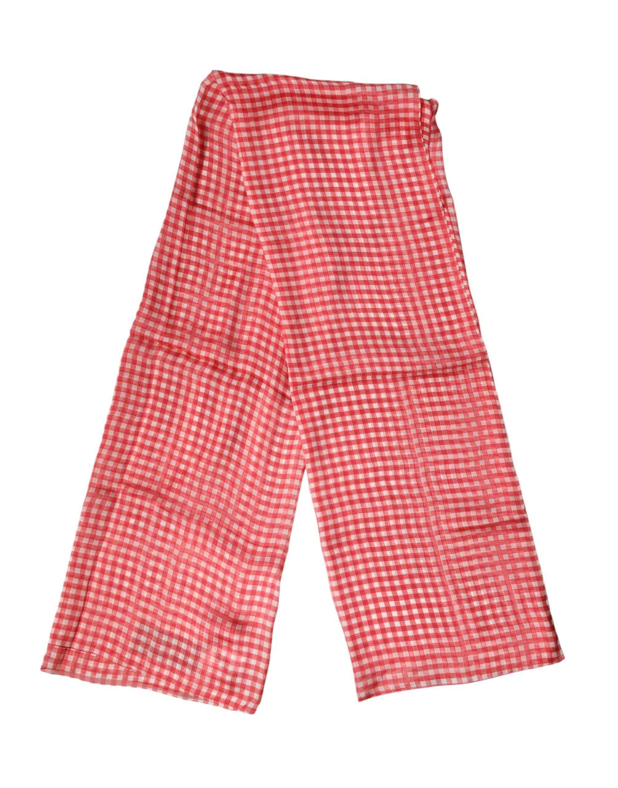 Dolce & Gabbana Red Checkered Silk Neck Wrap Shawl Scarf