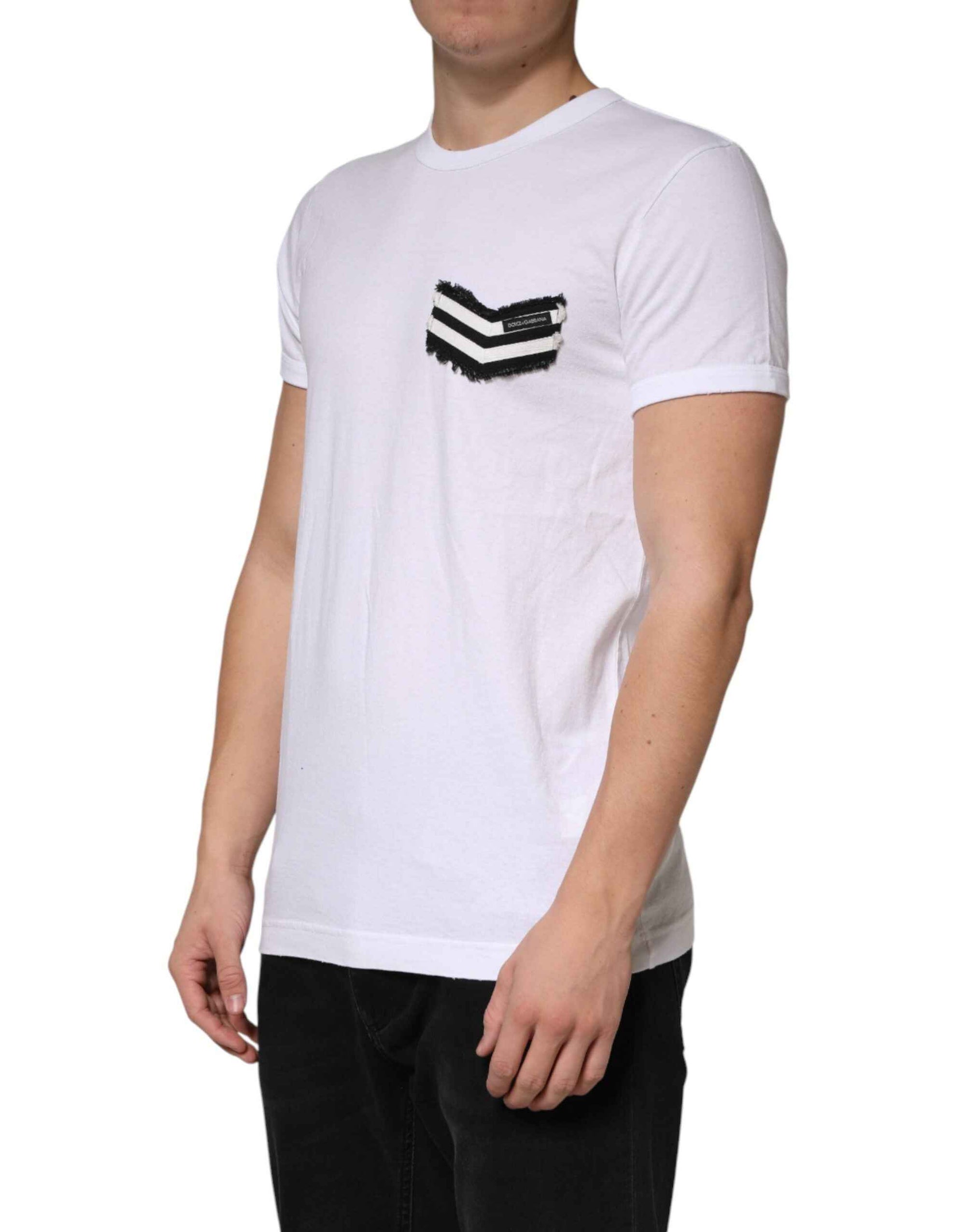 Dolce & Gabbana White Stripes Cotton Crew Neck Tee  T-shirt