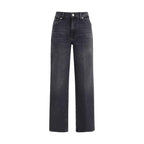 7FOR Black Cotton Straight-Leg Jeans