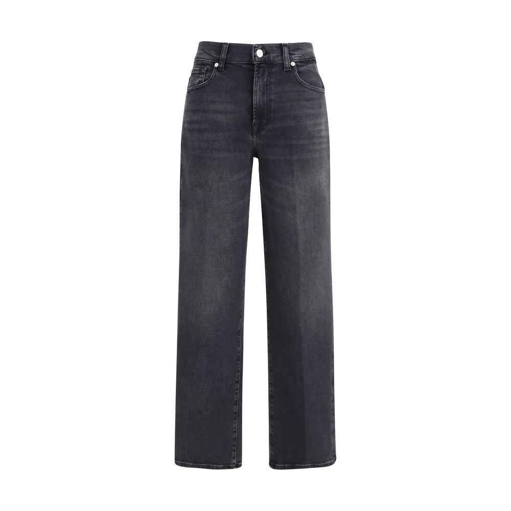 7FOR Black Cotton Straight-Leg Jeans