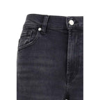 7FOR Black Cotton Straight-Leg Jeans