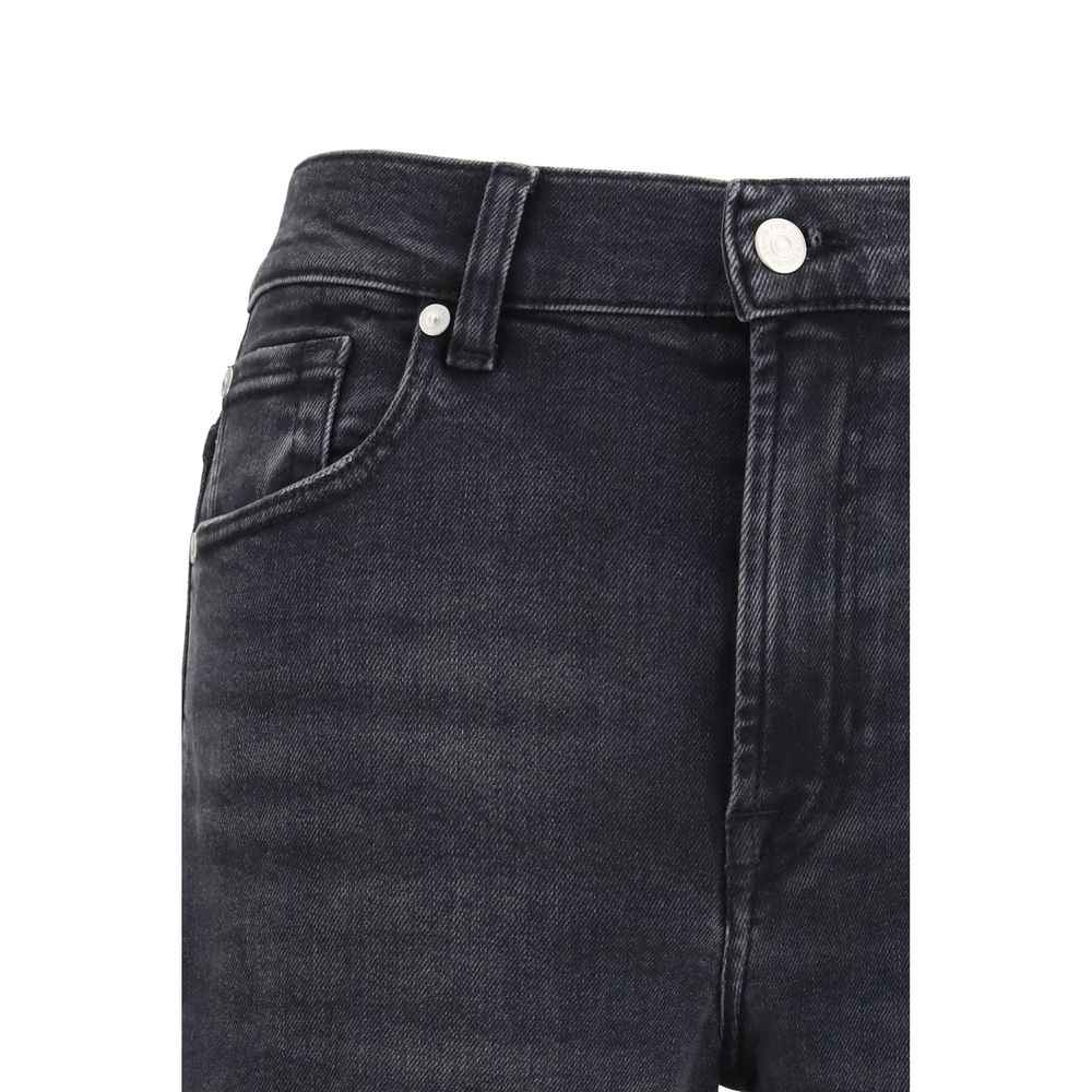 7FOR Black Cotton Straight-Leg Jeans