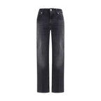 7FOR Black Cotton Straight-Leg Jeans