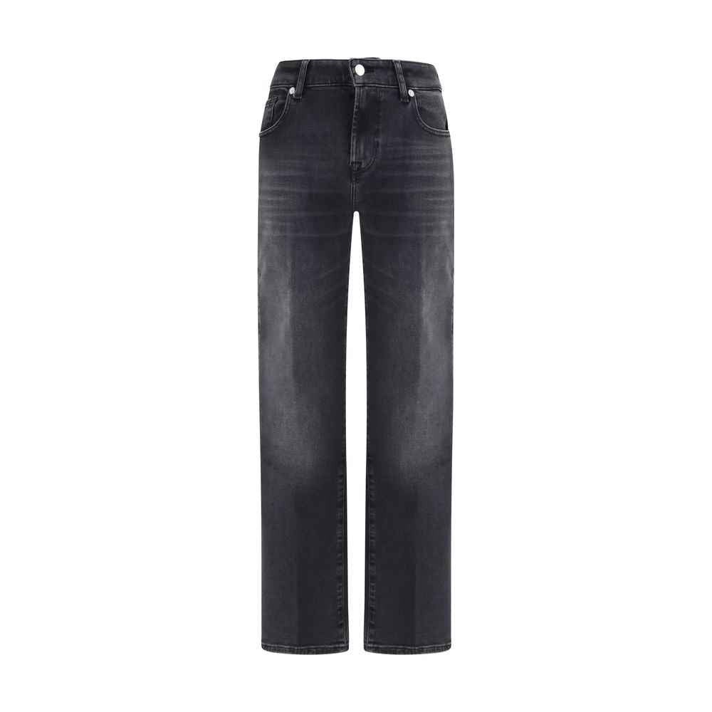 7FOR Black Cotton Straight-Leg Jeans