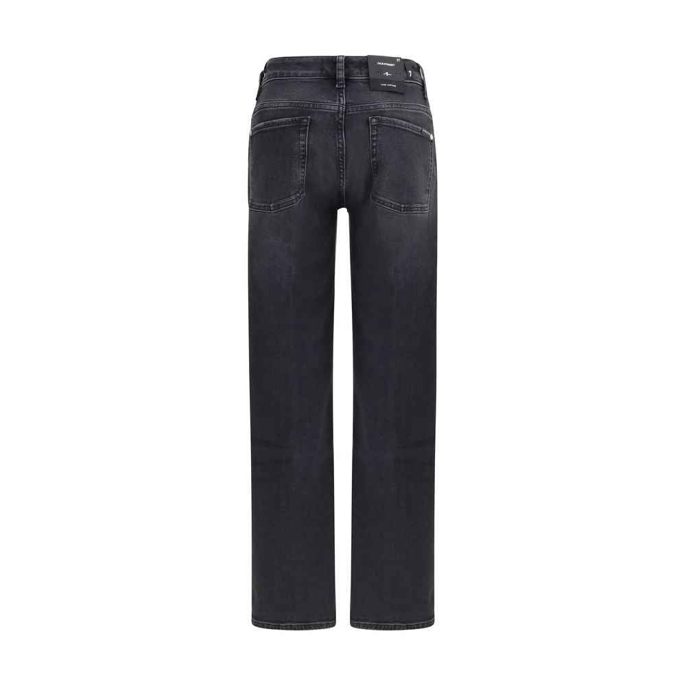 7FOR Black Cotton Straight-Leg Jeans