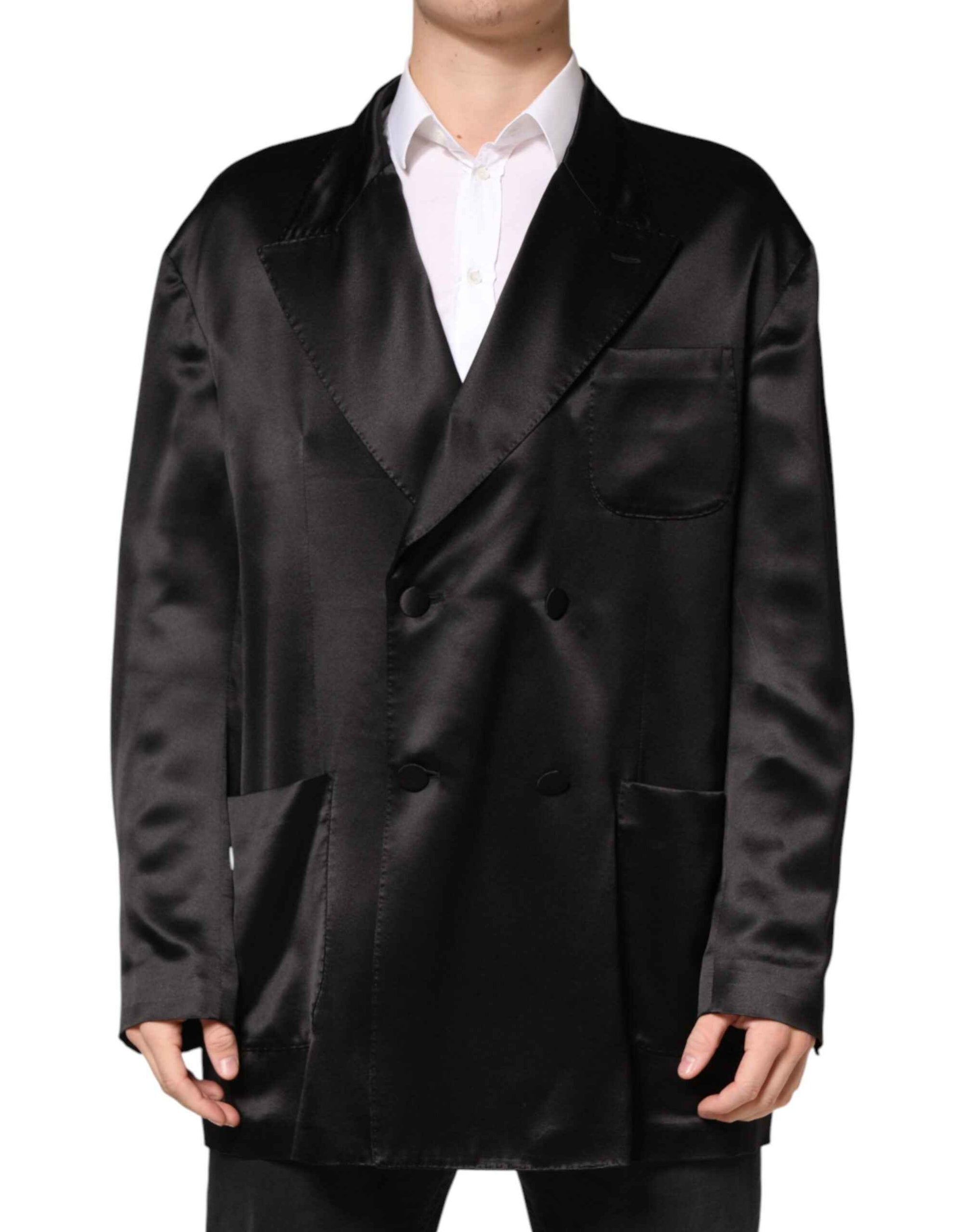 Dolce & Gabbana Black Silk Double Breasted 2 Button Blazer