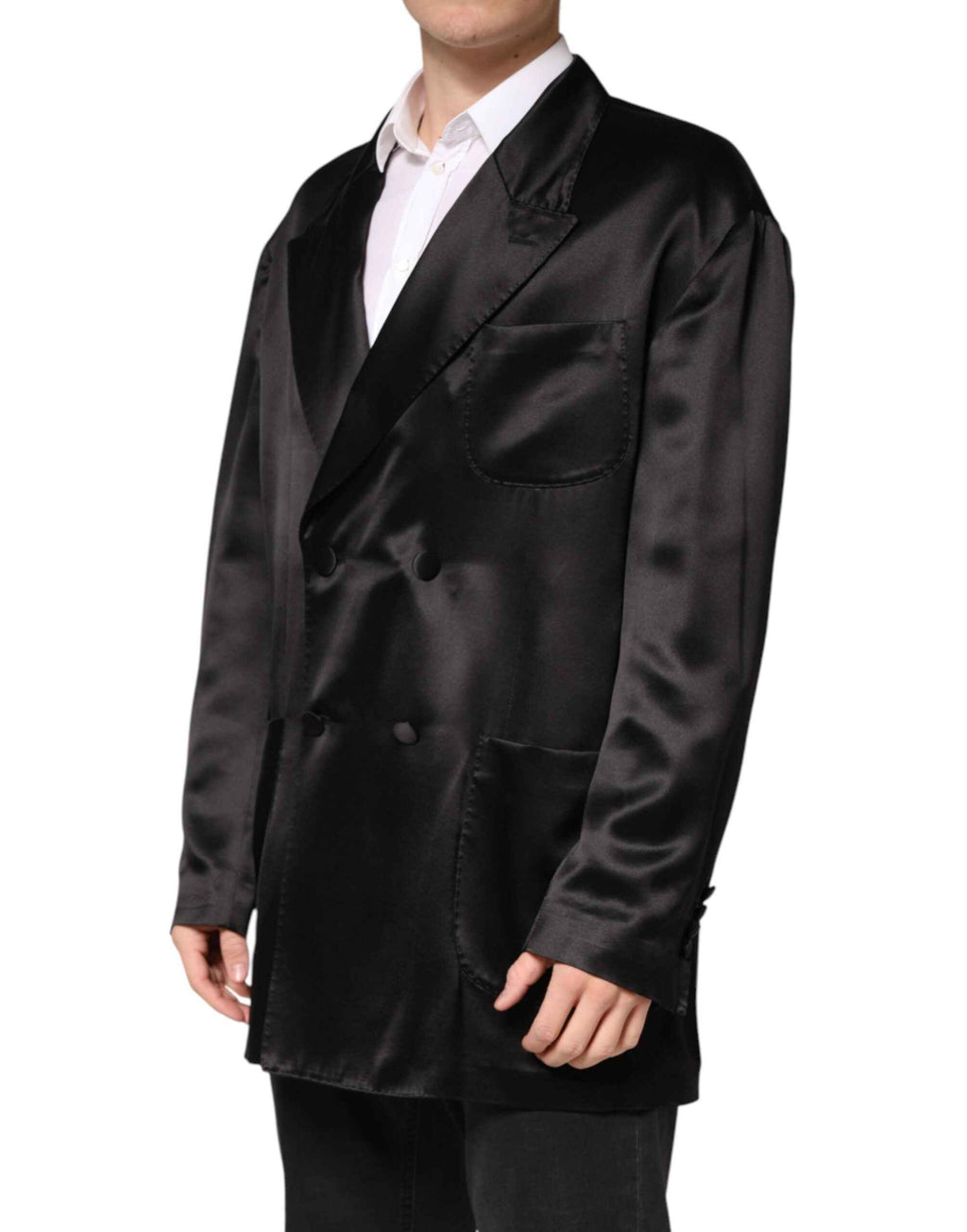 Dolce & Gabbana Black Silk Double Breasted 2 Button Blazer