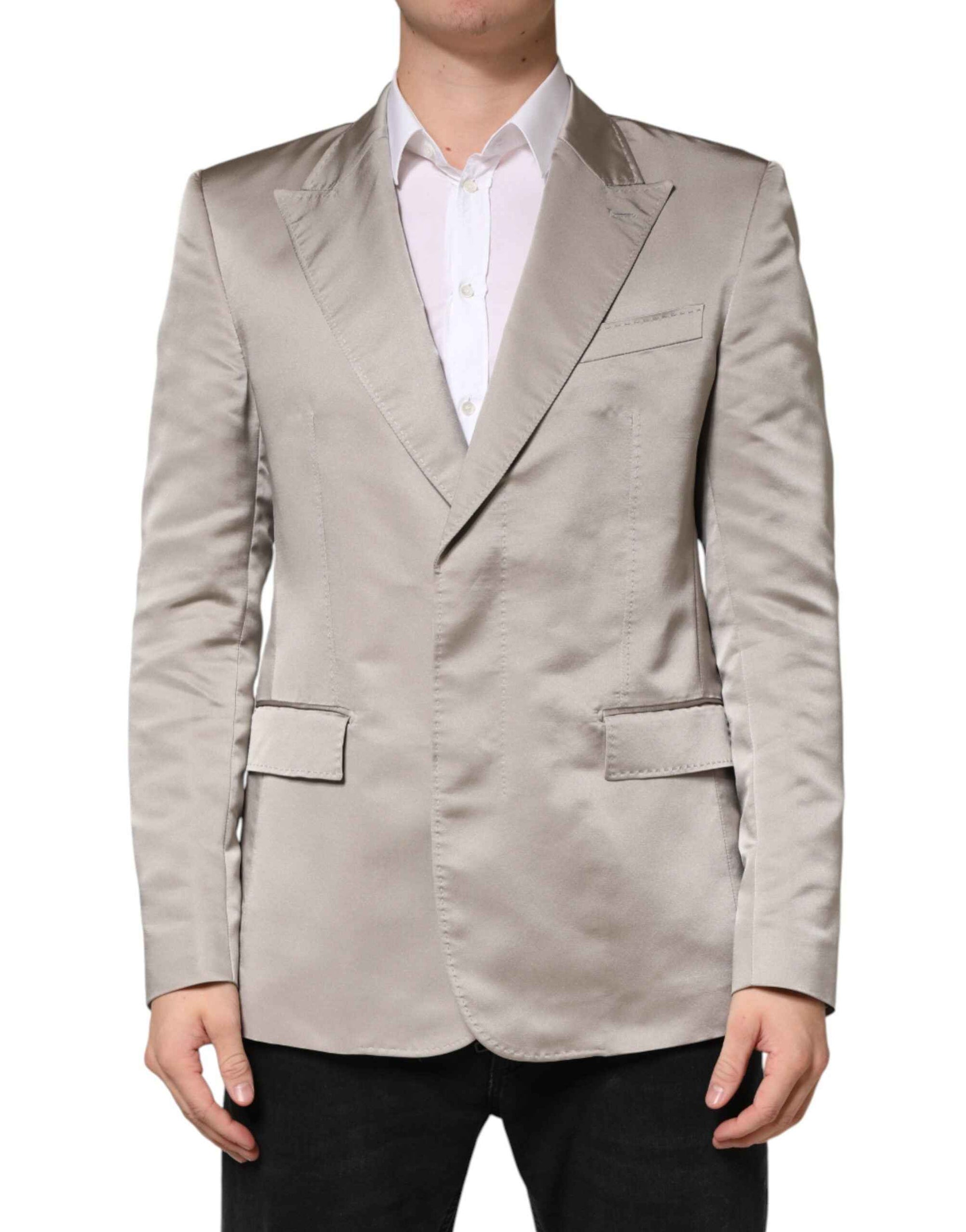Dolce & Gabbana Beige Silk Single Breasted Jacket Men Blazer