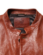 Dolce & Gabbana Brown Leather Button Down Men Biker Jacket