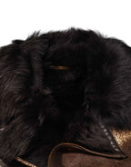 Dolce & Gabbana Bronze Leather Fur Full Zip Men Biker Jacket