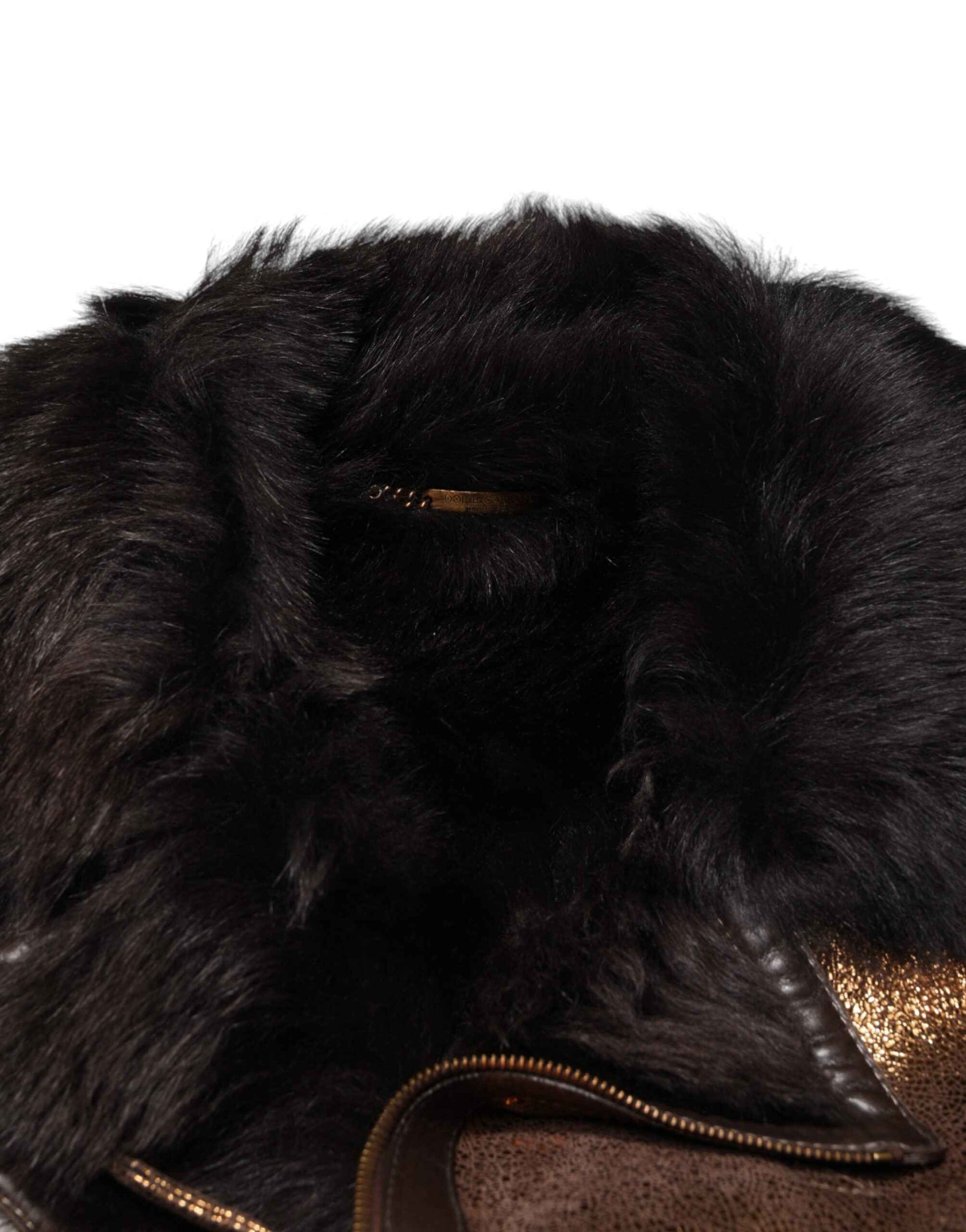 Dolce & Gabbana Bronze Leather Fur Full Zip Men Biker Jacket